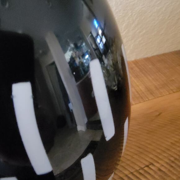 Vintage Black Art Glass Vase with White Dash Motif 10.5 Inch Modernist Design - Picture 9 of 10